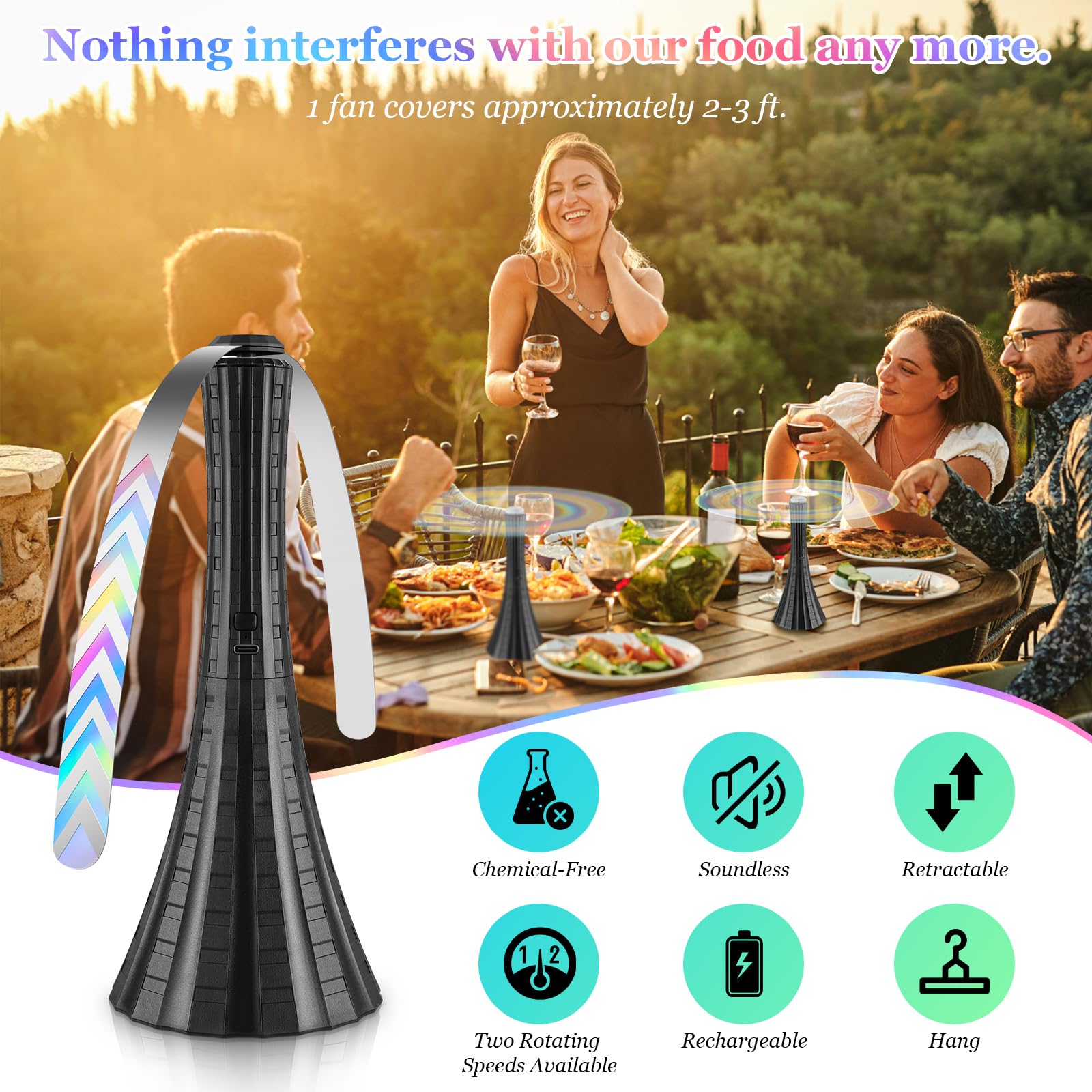Fly Fans For Tables Rechargeable, Fly Fans For Outdoor Tables Usb, Fly Fans To Keep Flies Away By Soft Blades, Food Fans For Cam